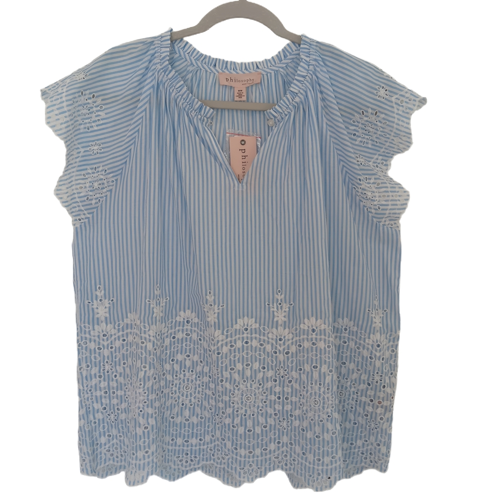 NWT Philosophy Blue Blouse with Cap Sleeves and Embellished Details